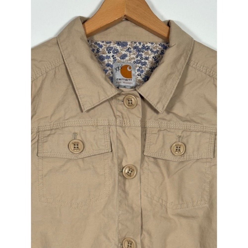 Carhartt For Women Khaki Cotton Utility Jacket Full Button Front Pockets XL - Picture 2 of 11